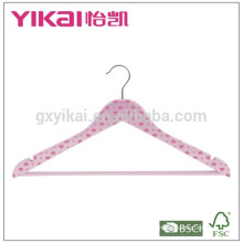 Color printing wooden hanger with round bar and notches